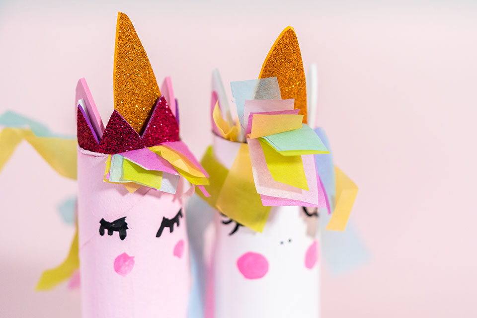 Make these magical unicorns with toilet paper rolls. Photo by Mommy Poppins