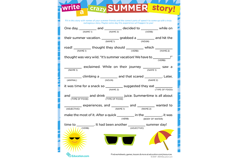 Printable Word Puzzles for Kids: Create a story with free printable word games from Education.com.